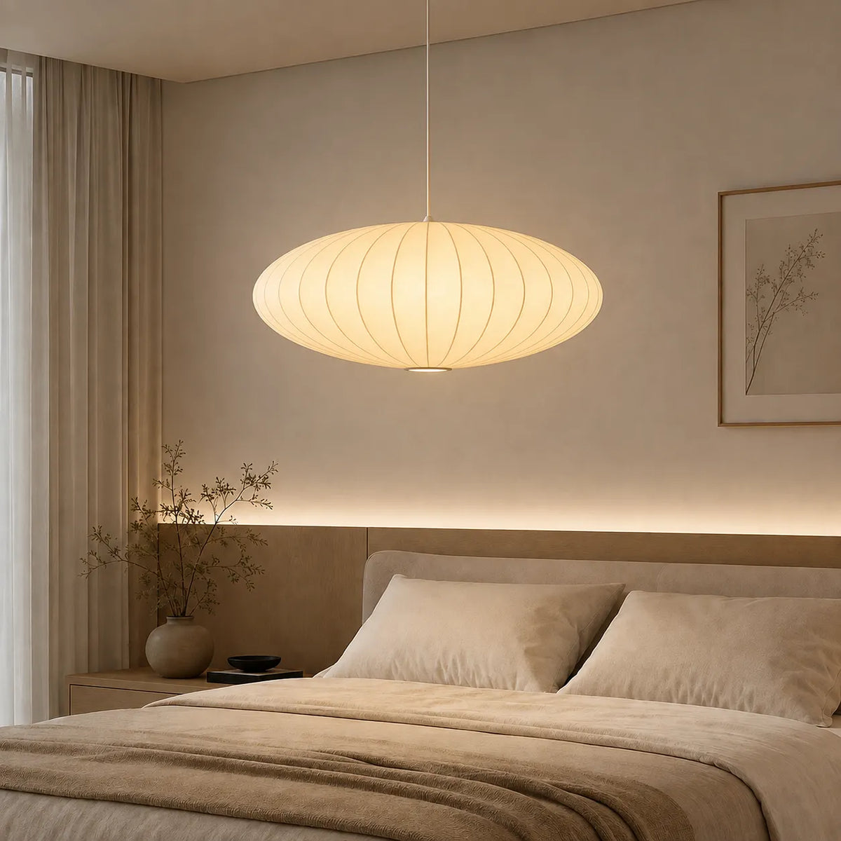 SERANA - Suspension Luminaire en Soie Plissée, Esprit Japandi