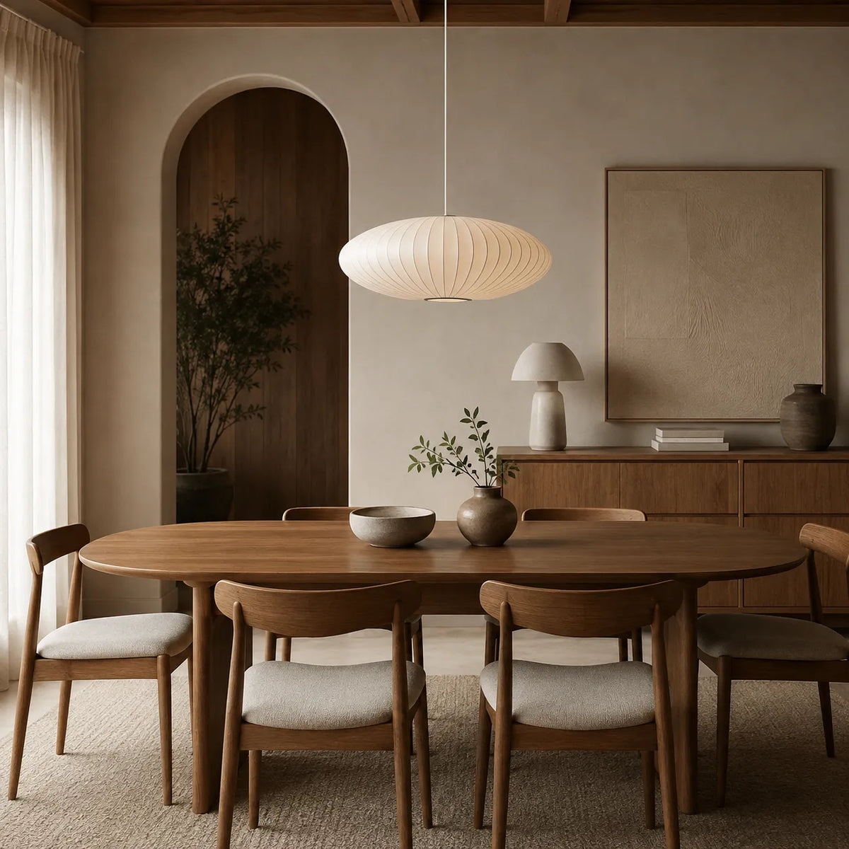 SERANA - Suspension Luminaire en Soie Plissée, Esprit Japandi