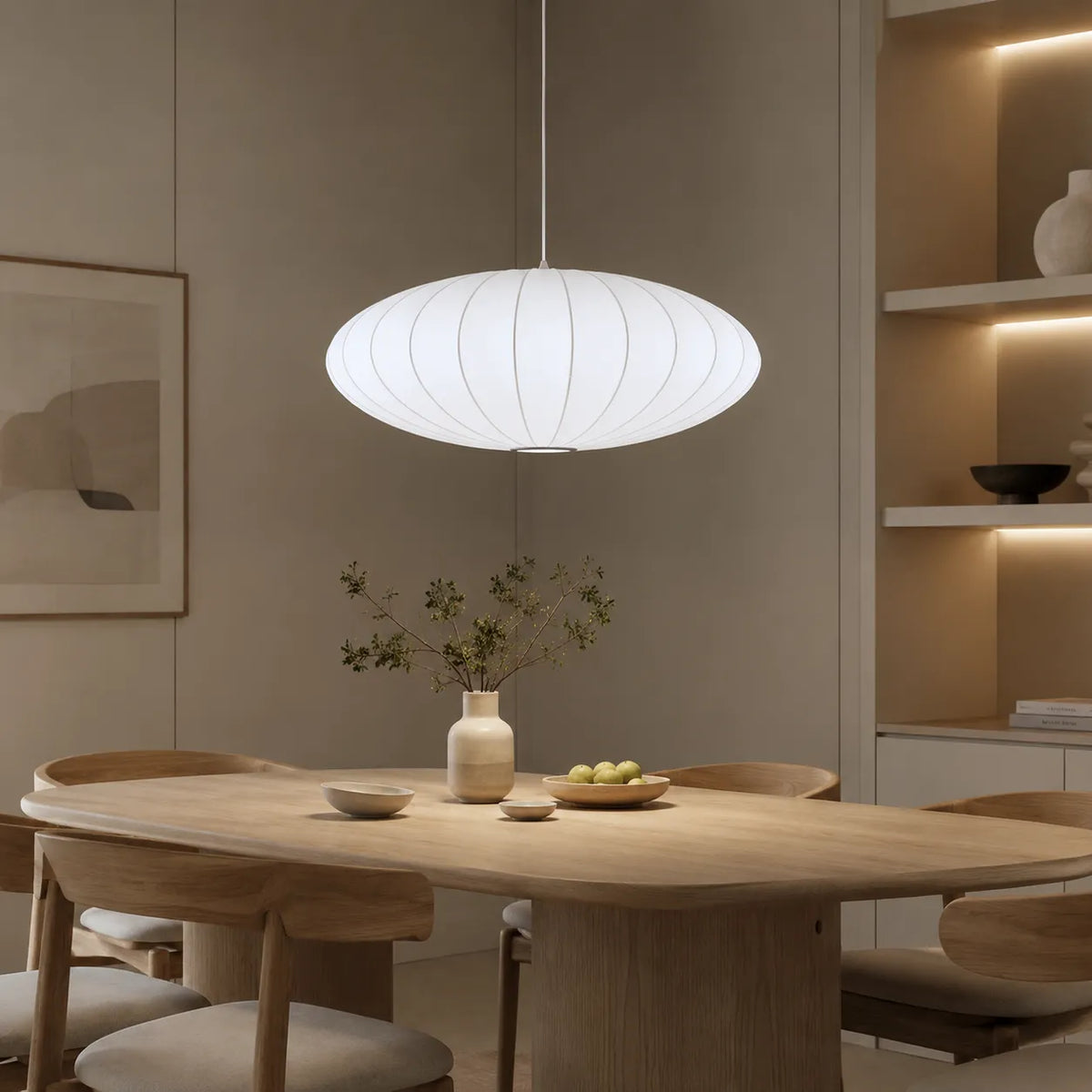 SERANA - Suspension Luminaire en Soie Plissée, Esprit Japandi