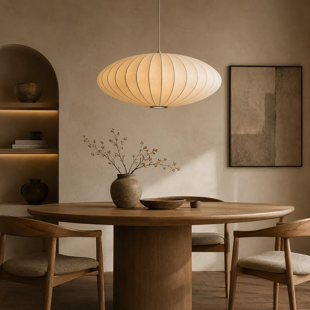 SERANA - Suspension Luminaire en Soie Plissée, Esprit Japandi