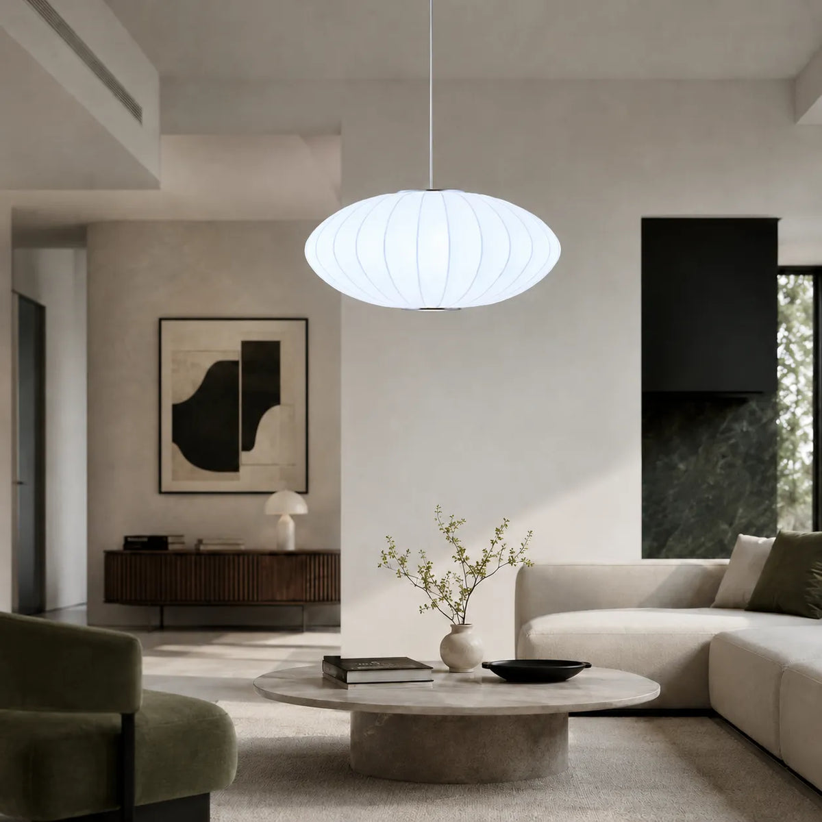 SERANA - Suspension Luminaire en Soie Plissée, Esprit Japandi