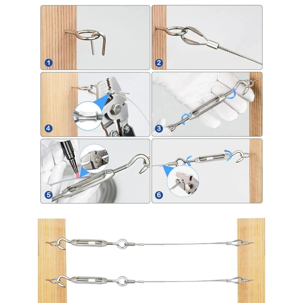 304 Edelstahlseil-Set mit Spannern – Wäscheleine für draußen