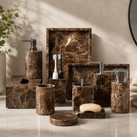 MARLENZO - Emperador Brown Marble Bathroom Set, Dispenser and Matching Accessories