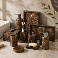 MARLENZO - Emperador Brown Marble Bathroom Set, Dispenser and Matching Accessories