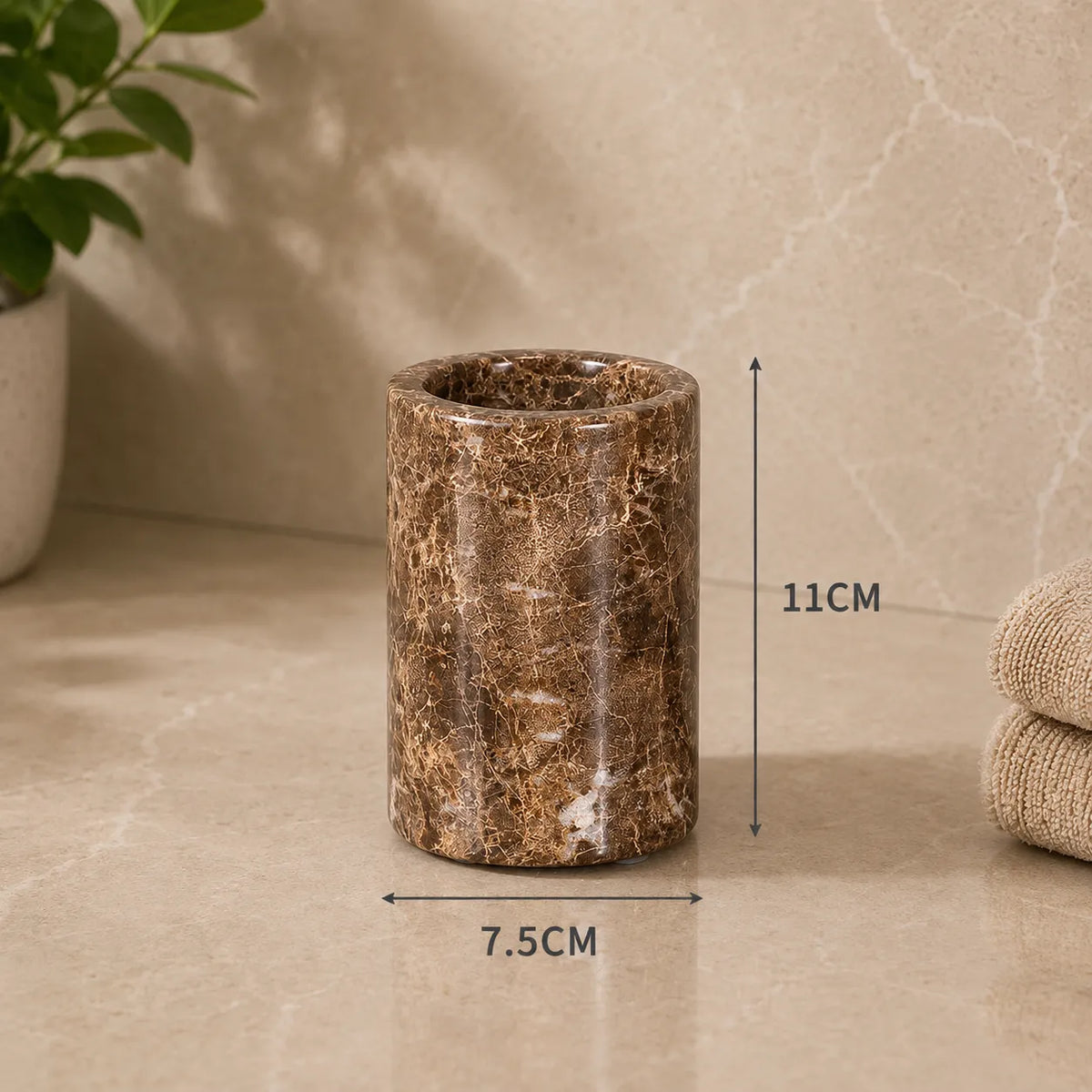 MARLENZO - Emperador Brown Marble Bathroom Set, Dispenser and Matching Accessories