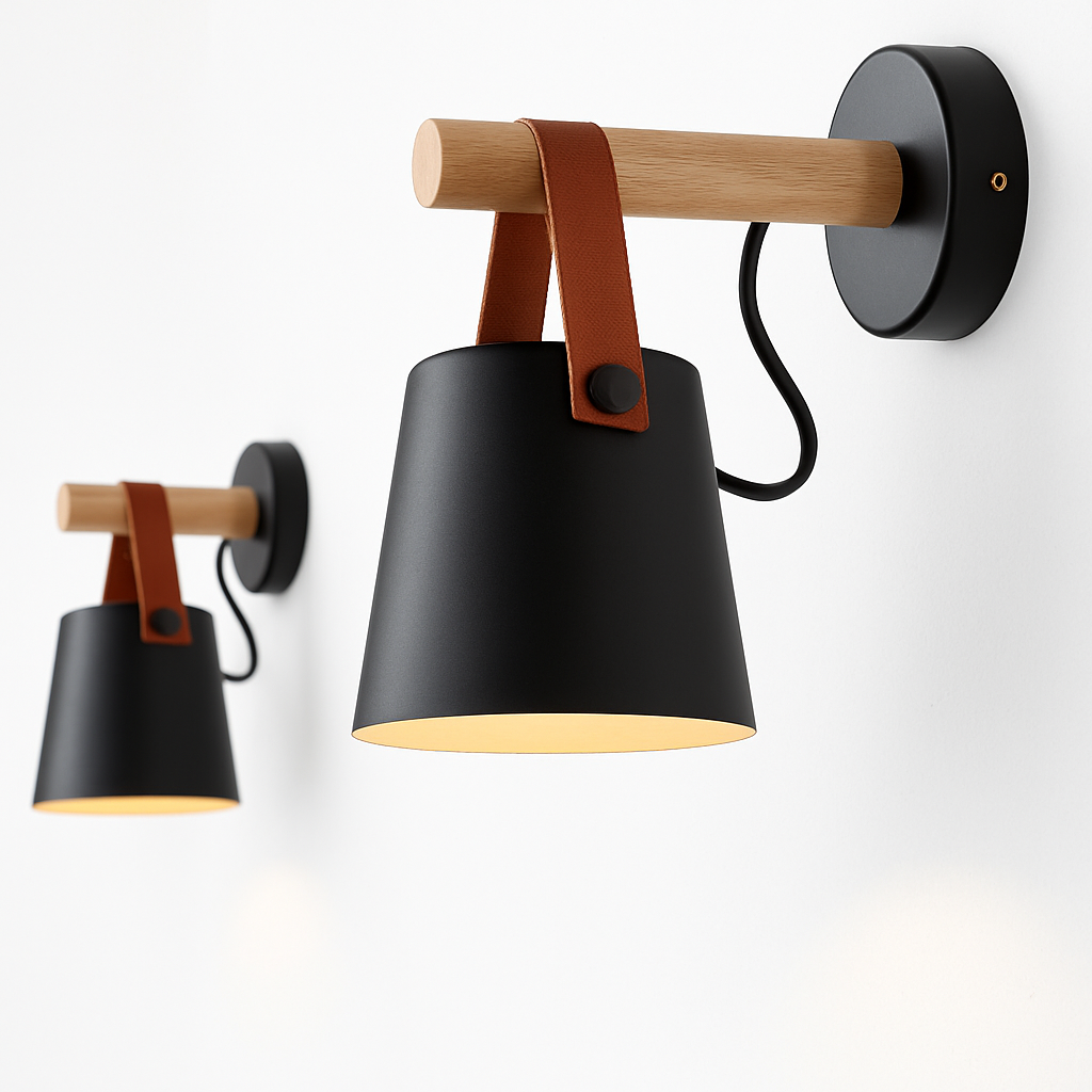 Applique murale LED abat-jour suspendu en bois PENSILE