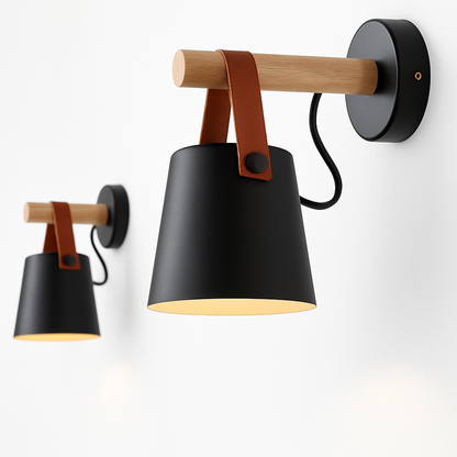 Applique murale LED abat-jour suspendu en bois PENSILE