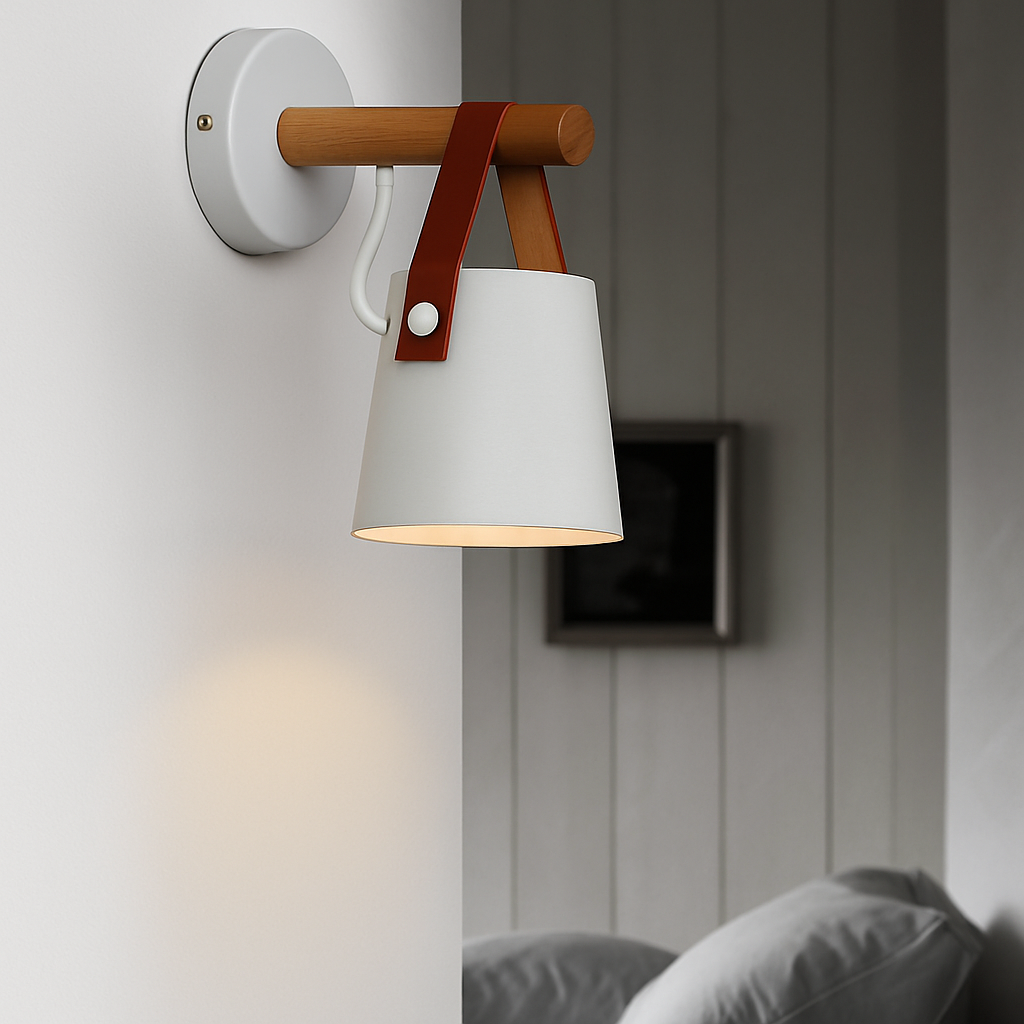 Applique murale LED abat-jour suspendu en bois PENSILE