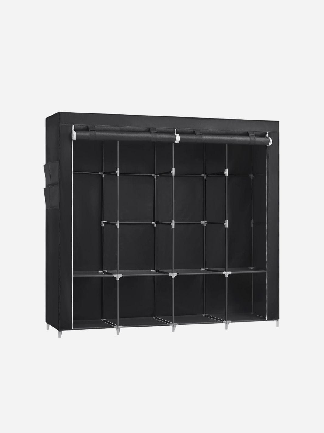 Armoire en toile noire avec barres métalliques – rangement pratique et léger