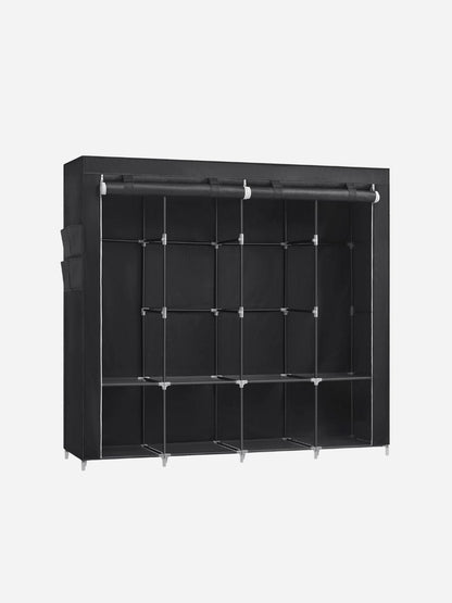Armoire en toile noire avec barres métalliques – rangement pratique et léger
