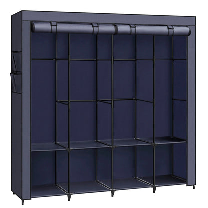 Armoire en toile noire avec barres métalliques – rangement pratique et léger Bleu