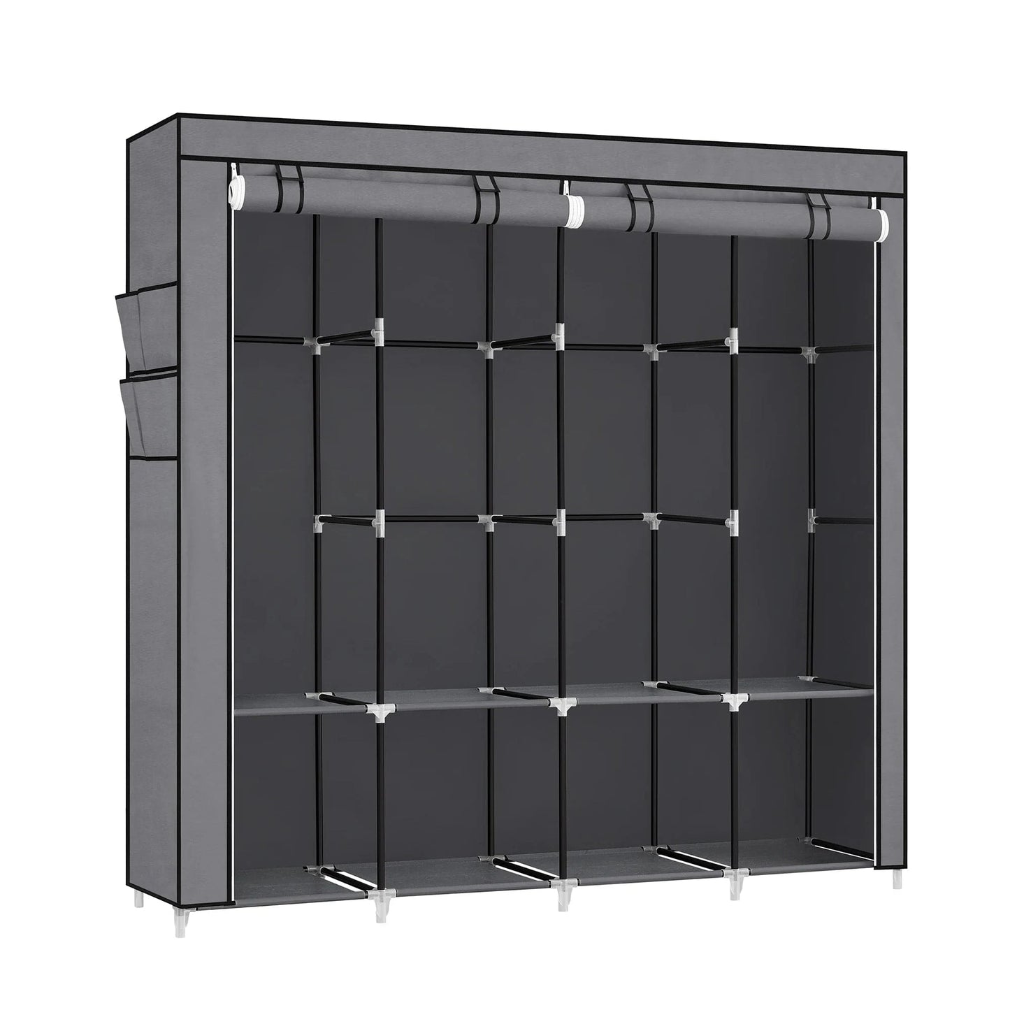 Armoire en toile noire avec barres métalliques – rangement pratique et léger Gris