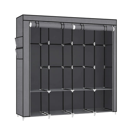 Armoire en toile noire avec barres métalliques – rangement pratique et léger Gris
