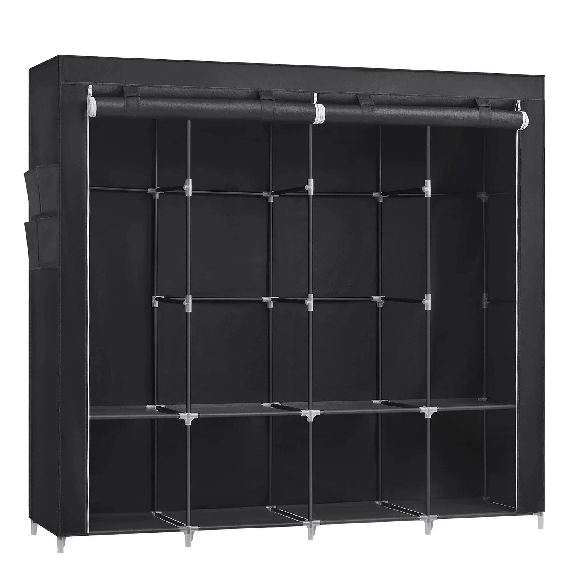 Armoire en toile noire avec barres métalliques – rangement pratique et léger Noir
