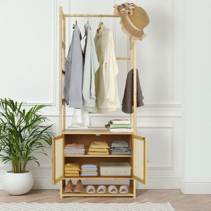 Armoire porte-manteau en bambou avec rangements intégrés Bois