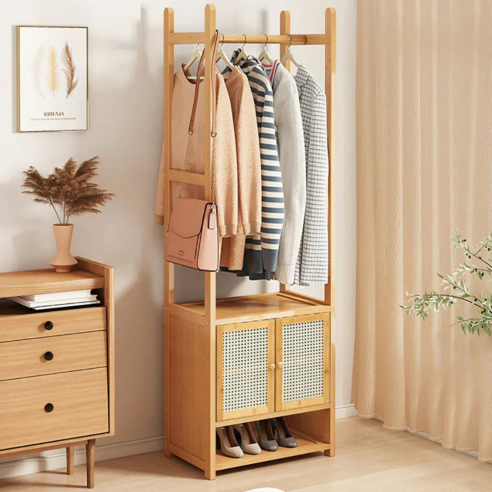 Armoire porte-manteau en bambou avec rangements intégrés Bois