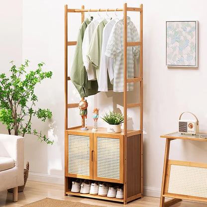 Armoire porte-manteau en bambou avec rangements intégrés Bois