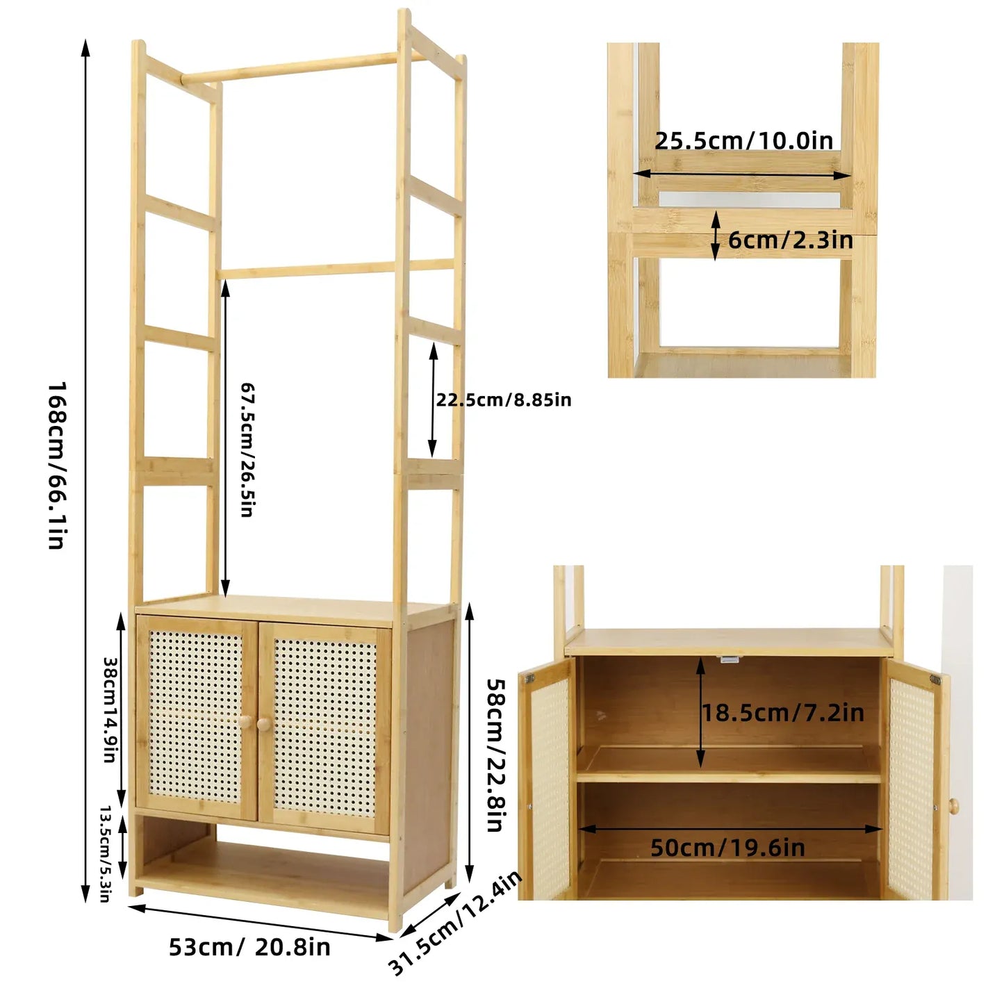 Armoire porte-manteau en bambou avec rangements intégrés Bois