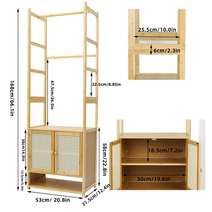 Armoire porte-manteau en bambou avec rangements intégrés Bois