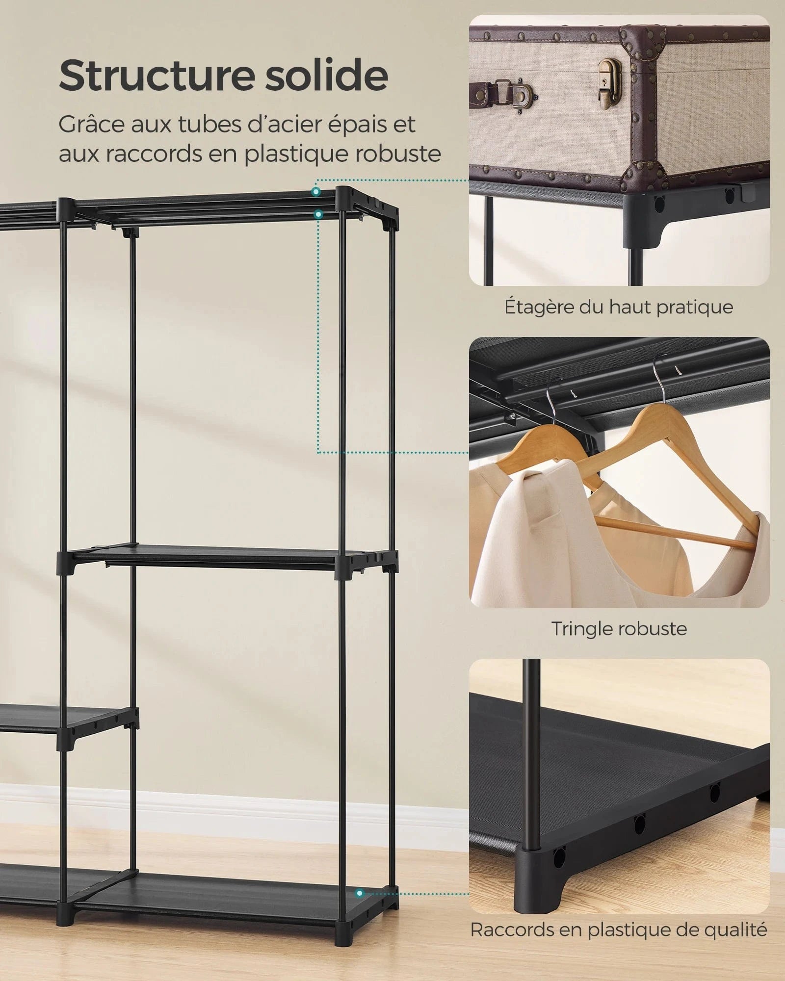 Storage Cabinet, Folding Wardrobe, Dressing Room, Clothes Rack, for Cloakroom, Bedroom, 205 x 43 x 166 cm, Ink Black black / GERMANY