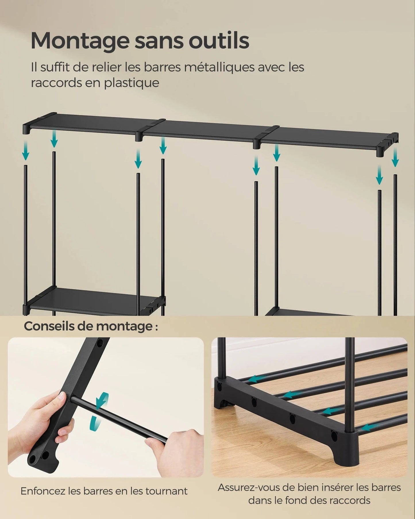 Storage Cabinet, Folding Wardrobe, Dressing Room, Clothes Rack, for Cloakroom, Bedroom, 205 x 43 x 166 cm, Ink Black black / GERMANY