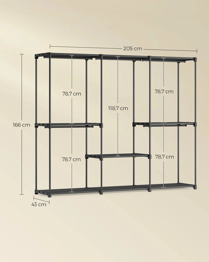 Storage Cabinet, Folding Wardrobe, Dressing Room, Clothes Rack, for Cloakroom, Bedroom, 205 x 43 x 166 cm, Ink Black black / GERMANY