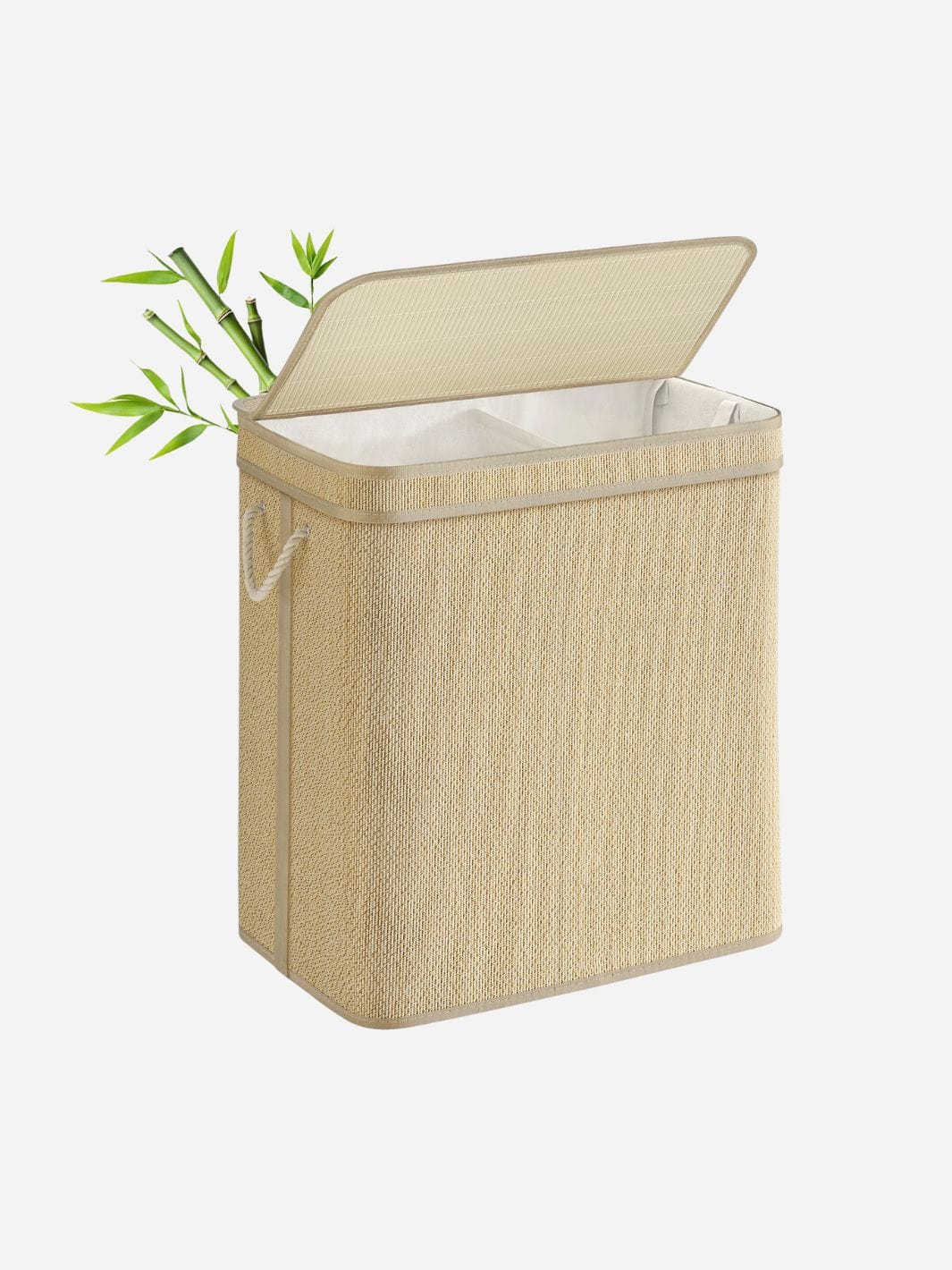 Bac à linge double avec couvercle et sac amovible 130 L / Nature