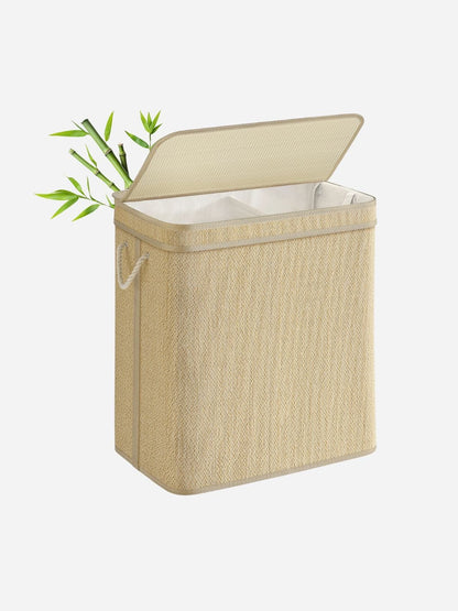 Bac à linge double avec couvercle et sac amovible 130 L / Nature