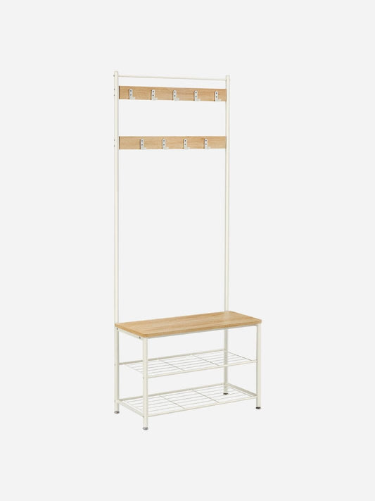Banc et porte manteau 3-en-1 en métal et bois