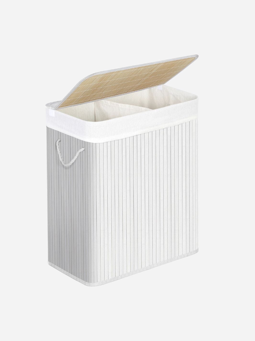 Banette à linge en bambou avec poignées Blanc