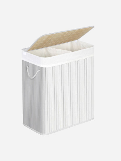 Banette à linge en bambou avec poignées Blanc