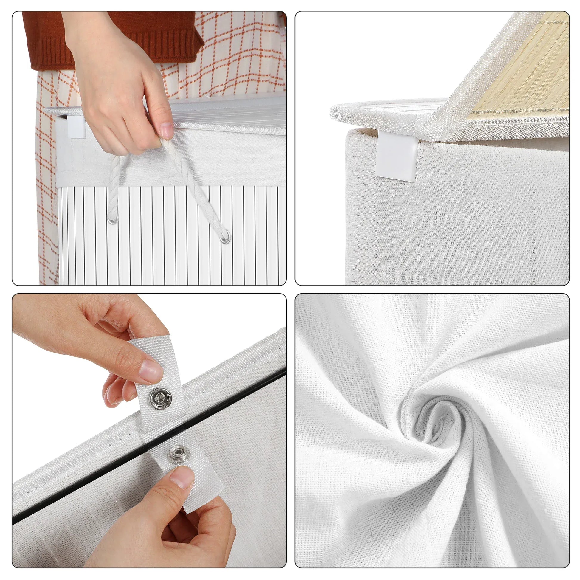 Banette à linge en bambou avec poignées Blanc