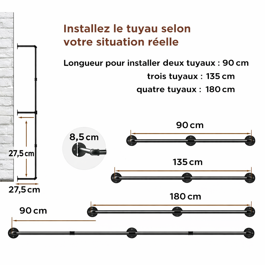 Barre de suspension vêtements mur industrielle - Une solution stylée d'organisation du linge - Aeraly