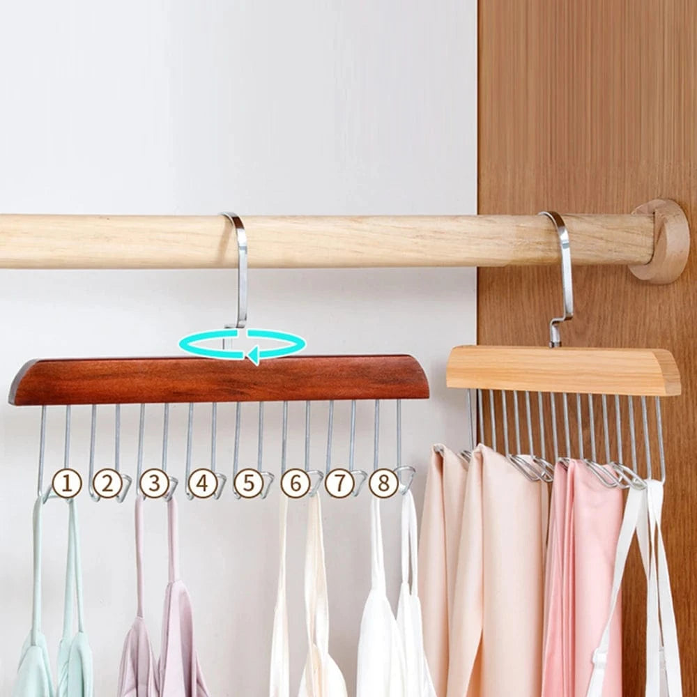 MOD 1 /2 Solid Wood 8 Hook Hanger, Underwear, Vest, Tie Multi-Functional Hook, Suitable For Dormitory, Apartment, Bedroom Finishing