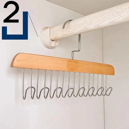MOD 1 /2 Solid Wood 8 Hook Hanger, Underwear, Vest, Tie Multi-Functional Hook, Suitable For Dormitory, Apartment, Bedroom Finishing 2 pcs burlywood