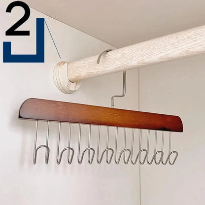 MOD 1 /2 Solid Wood 8 Hook Hanger, Underwear, Vest, Tie Multi-Functional Hook, Suitable For Dormitory, Apartment, Bedroom Finishing 2 pcs Vintage color