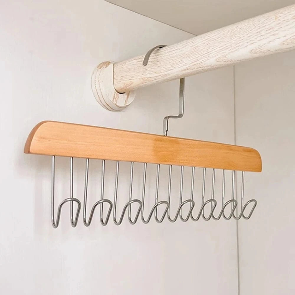 MOD 1 /2 Solid Wood 8 Hook Hanger, Underwear, Vest, Tie Multi-Functional Hook, Suitable For Dormitory, Apartment, Bedroom Finishing burlywood