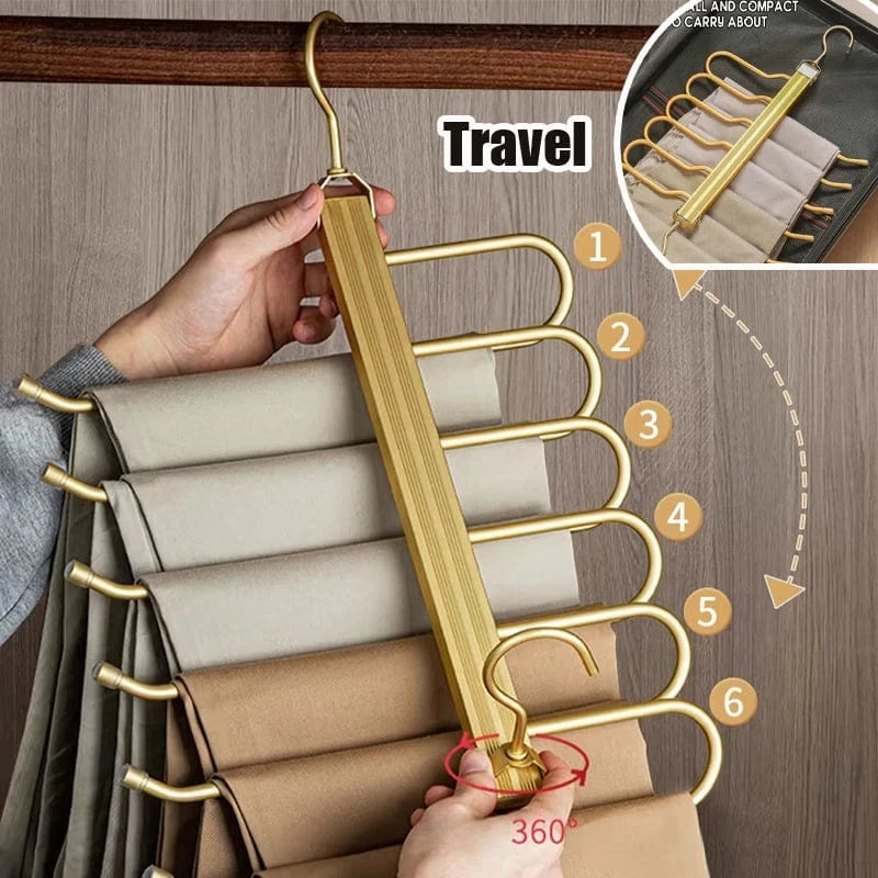 MOD 6 in 1 Magic Pants Hanger,Multi-function Storage Holder for Home Travel,Multi Layer Aluminium Pants Rack with 360 Rotatable Hook