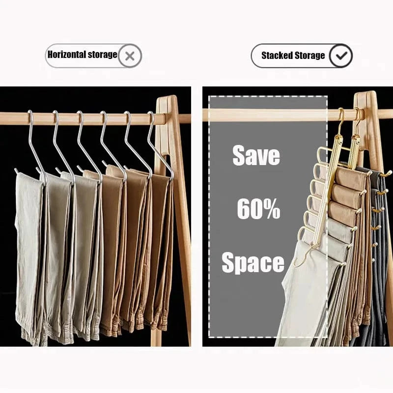 MOD 6 in 1 Magic Pants Hanger,Multi-function Storage Holder for Home Travel,Multi Layer Aluminium Pants Rack with 360 Rotatable Hook