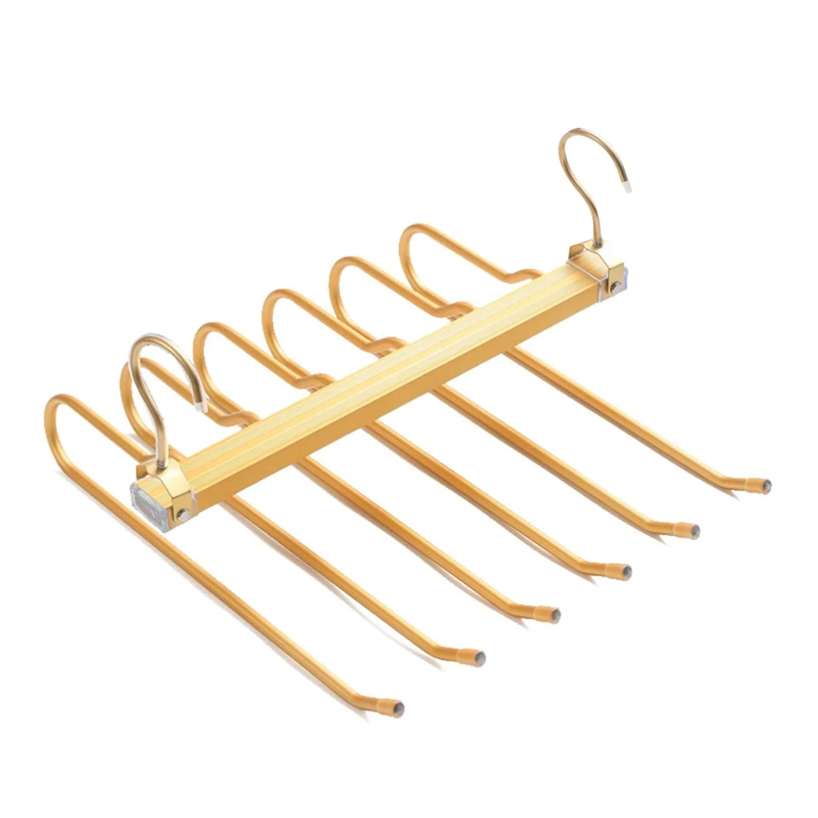 MOD 6 in 1 Magic Pants Hanger,Multi-function Storage Holder for Home Travel,Multi Layer Aluminium Pants Rack with 360 Rotatable Hook Gold 1PCS / CHINA