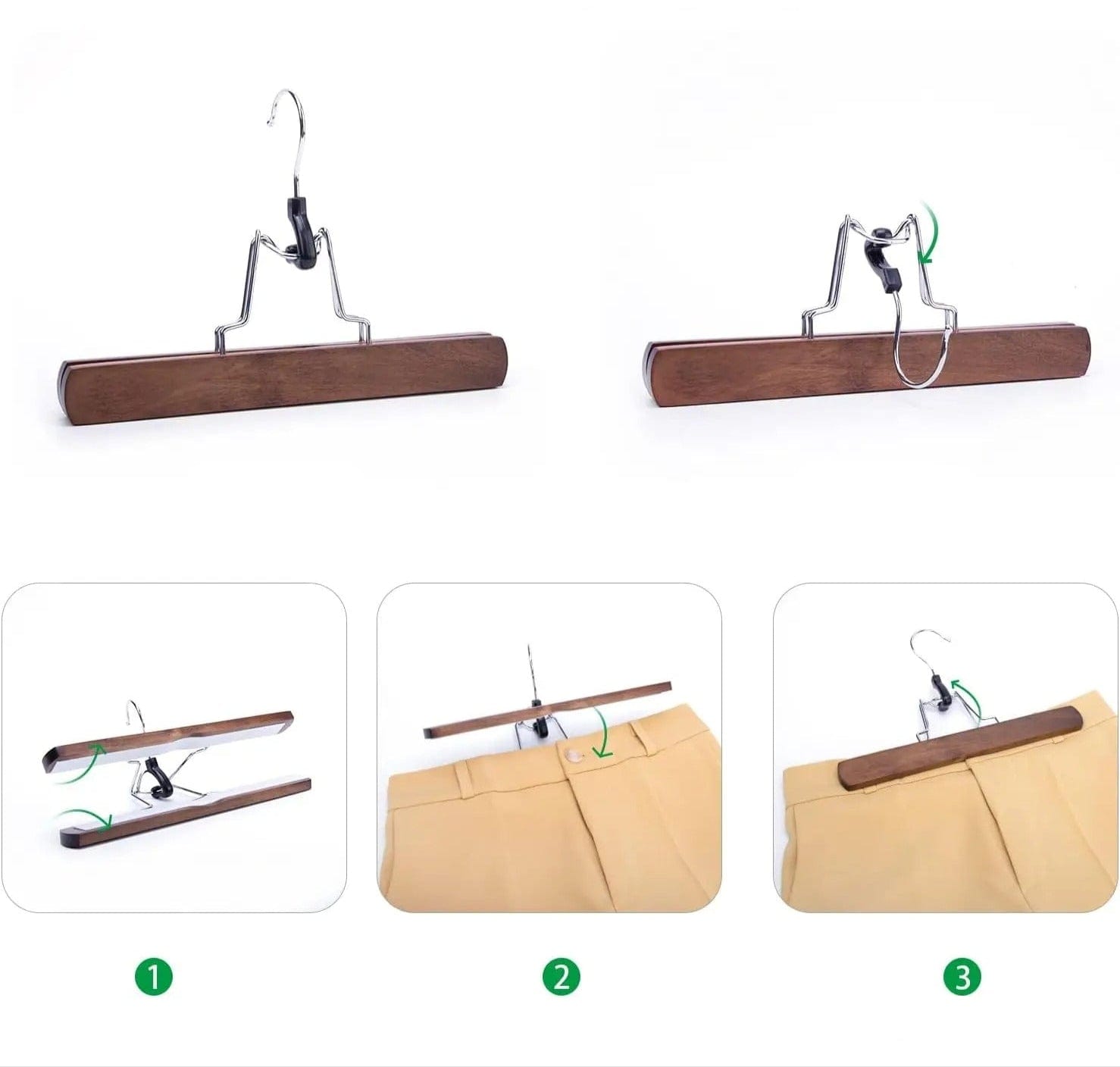 Cintre pince pantalon en bois antidérapant – lot de 5 à 30 pièces