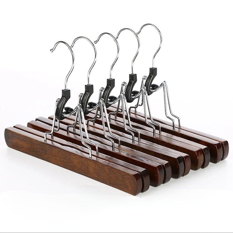 Cintre pince pantalon en bois antidérapant – lot de 5 à 30 pièces 5 PCS / Bois noyer
