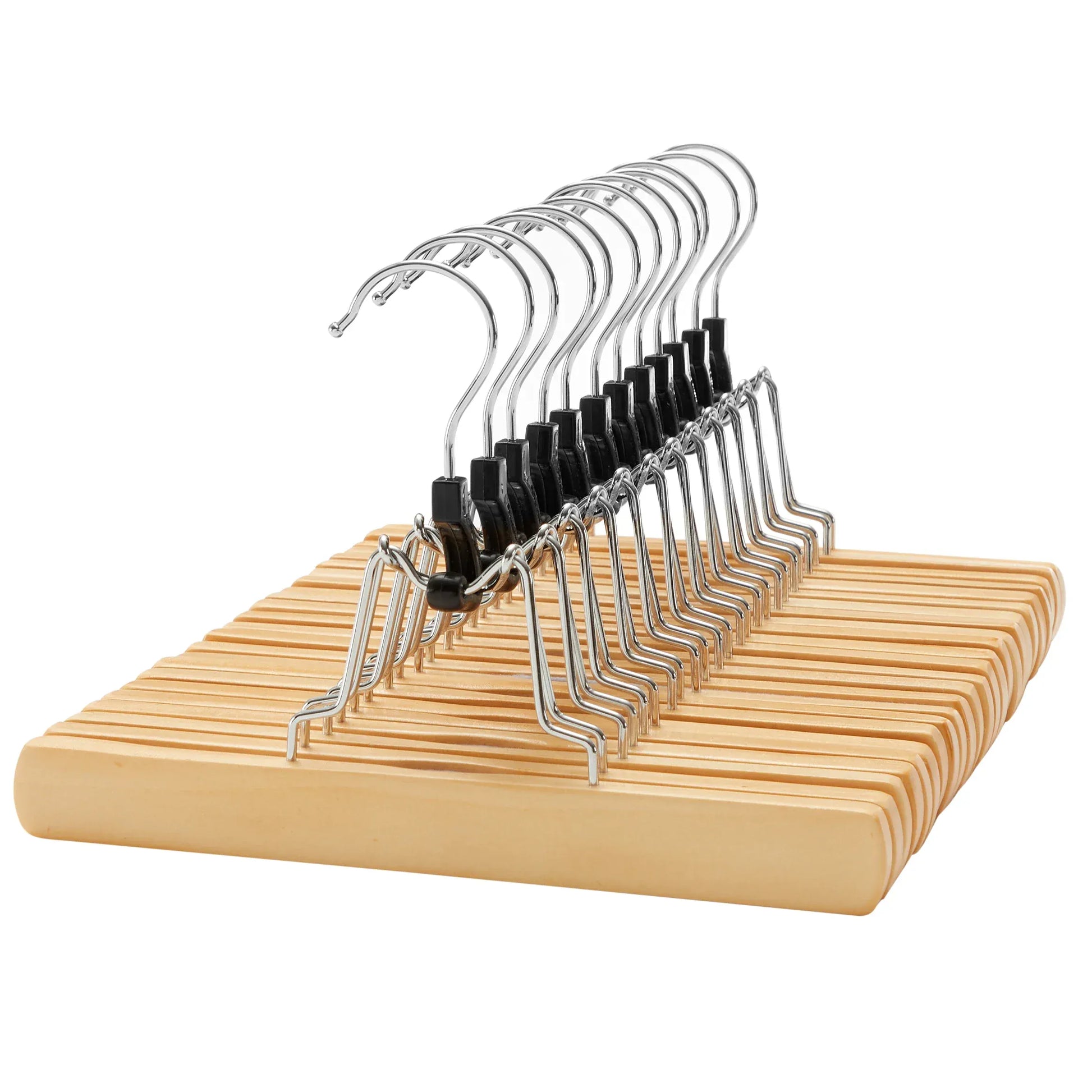 Cintres bois pantalons jupes anti glissement - Lots de 12 Bois - 12PCS