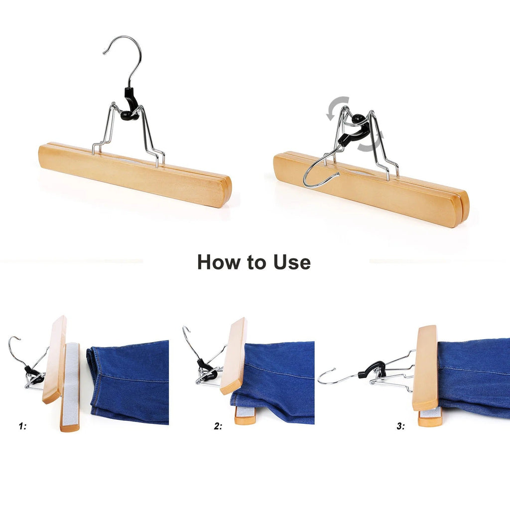 Cintres bois pantalons jupes anti glissement - Lots de 12 - Aeraly