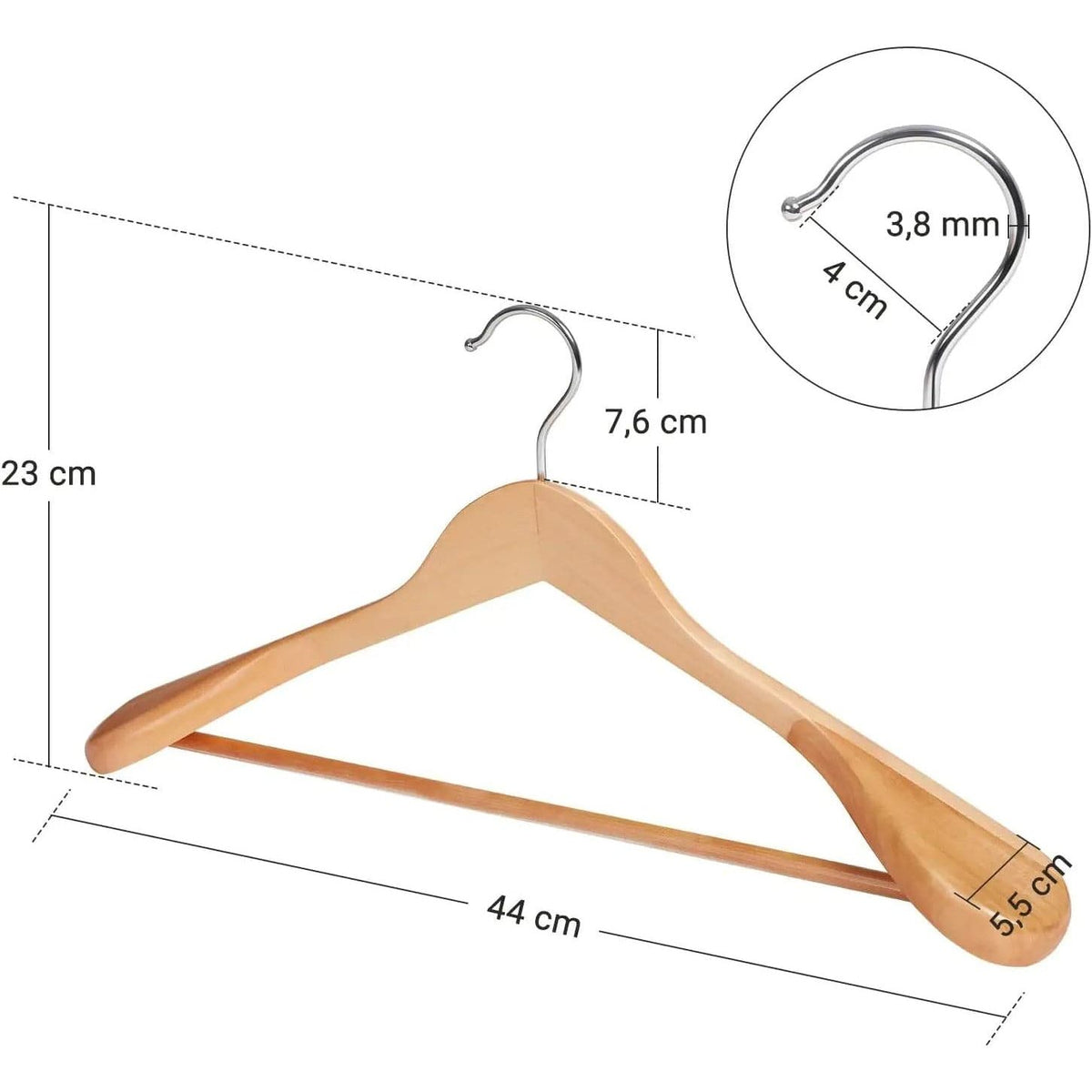 Ensemble cintres bois massif antidérapants - Lot de 6 - Aeraly