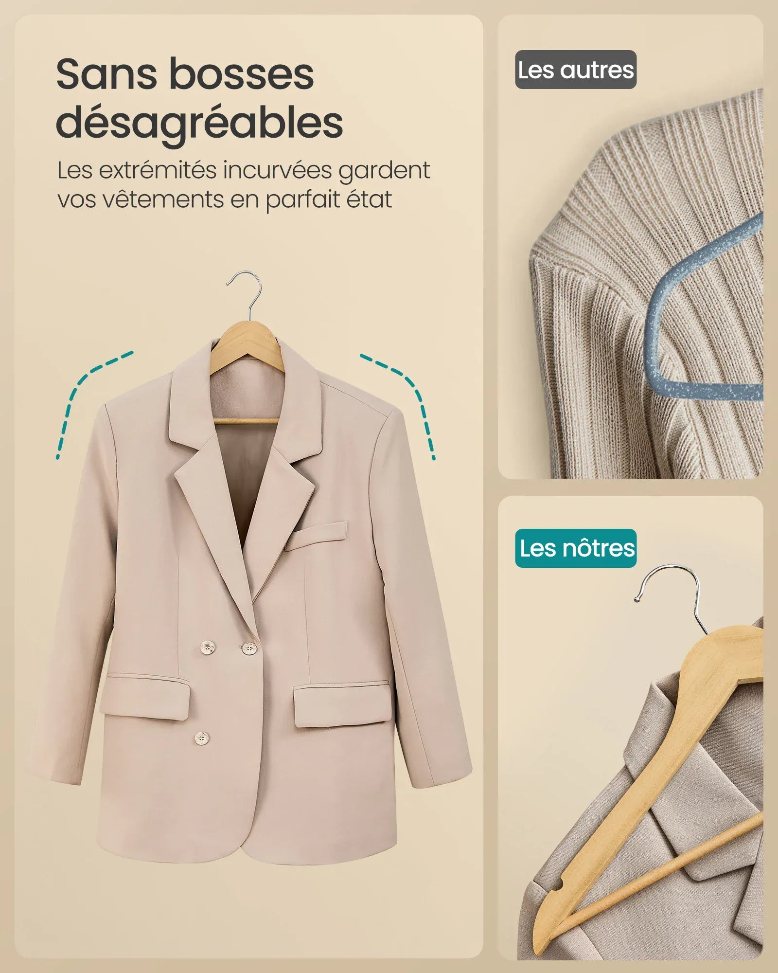 cintres en bois de bouleau élégants - lot de 30 30PCS - Bois