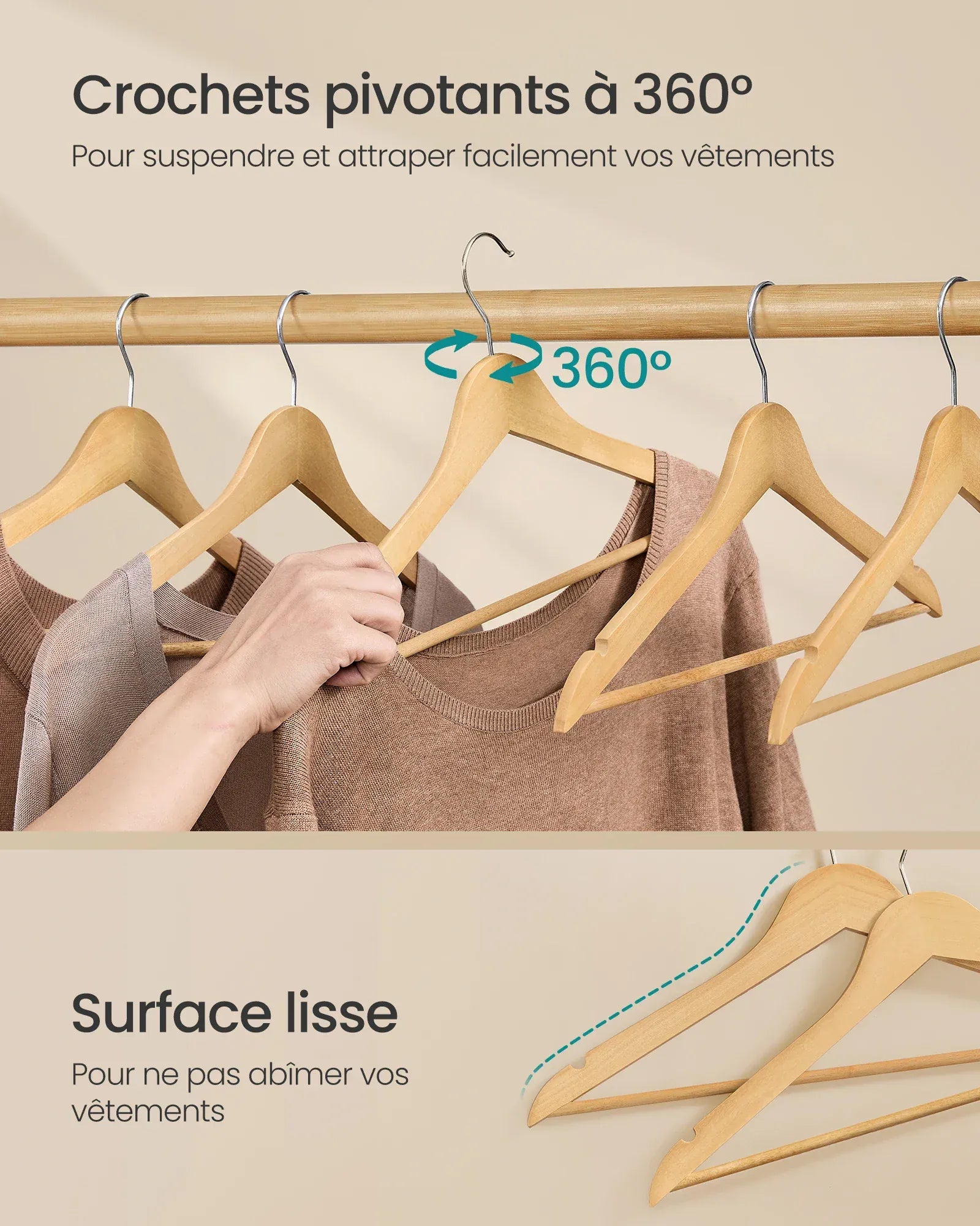 cintres en bois de bouleau élégants - lot de 30 30PCS - Bois