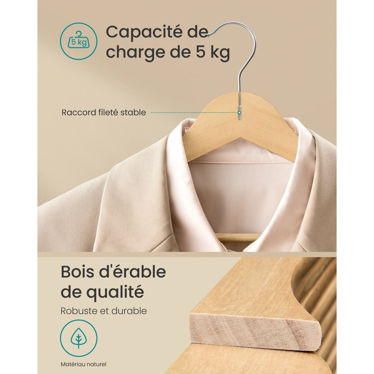 cintres en bois de bouleau élégants - lot de 30 - Aeraly