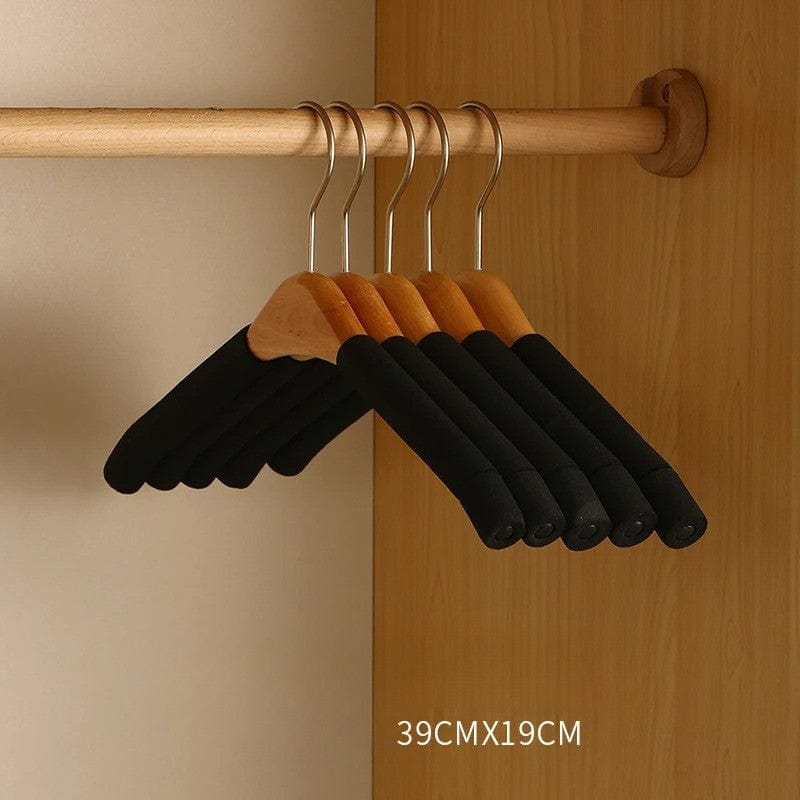 Cintres en mousse et bois – Lot de 5 porte-habits élégants Noir - Femme