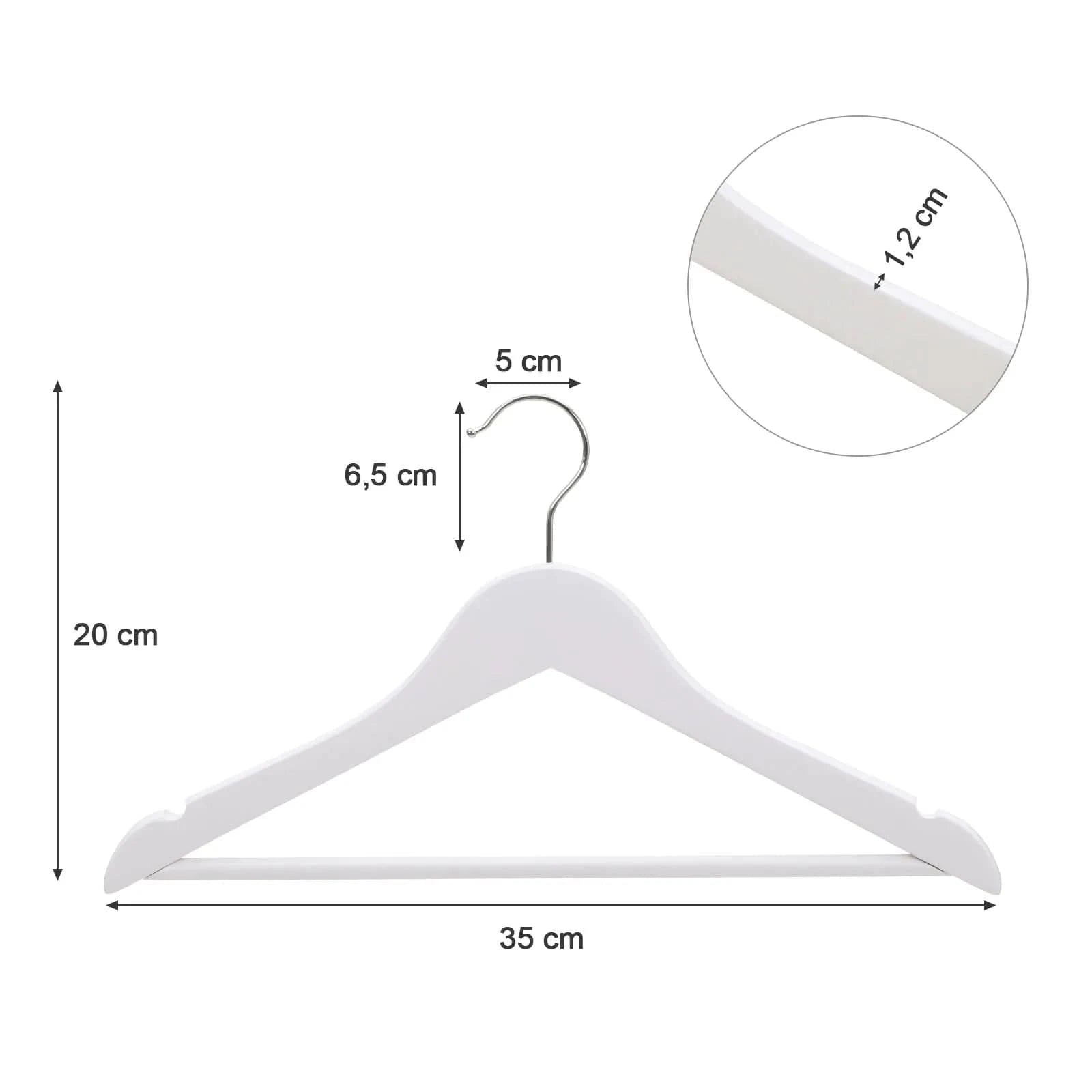 SONGMICS Wood Children's Hangers, Pack of 20 Kid's Clothes Hangers, with Trousers Bar, Shoulder Notches, 360° Swivel Hook, 35 cm Blanc et Argent / GERMANY